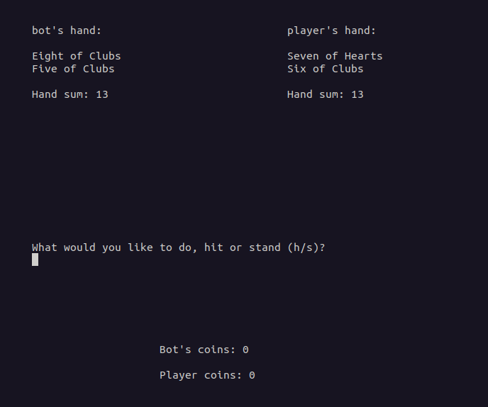 Terminal blackjack game